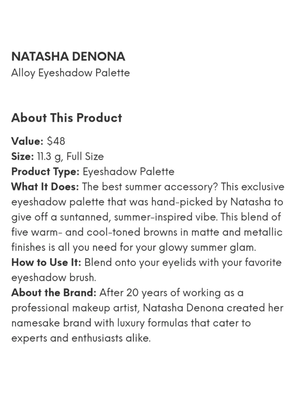 NATASHA DENONA ALLOY EYESHADOW PALETTE